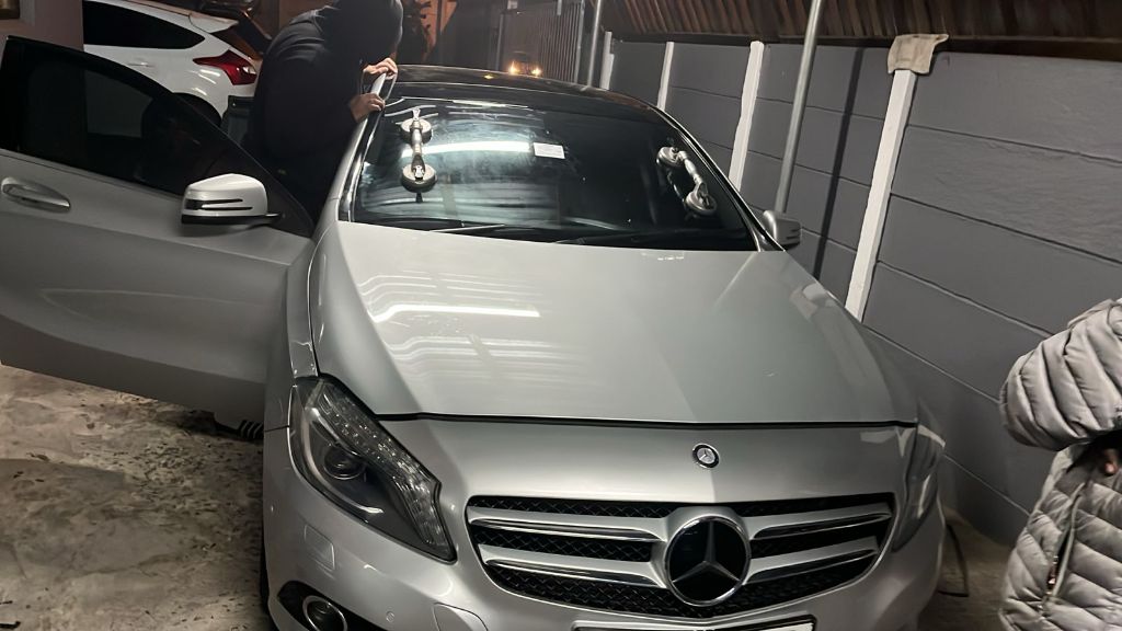 Damaged windscreen before repair